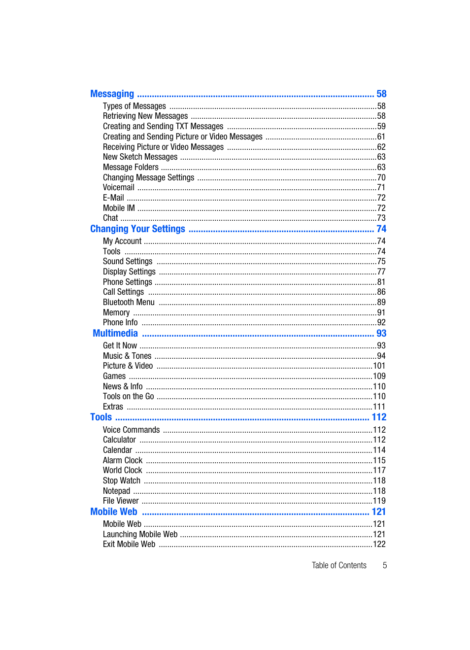 Samsung SCH-U620ZKAVZW User Manual | Page 5 / 150