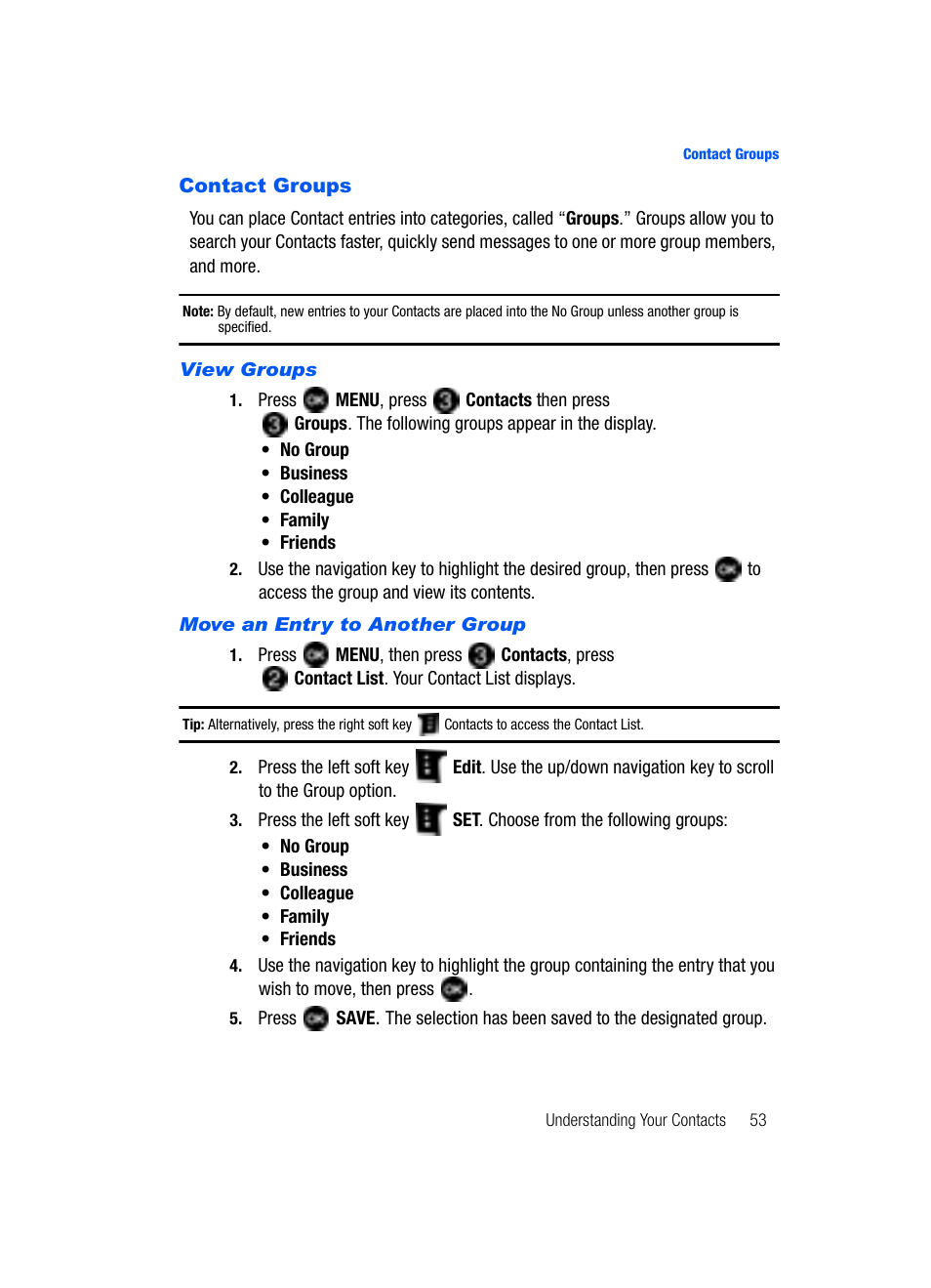 Contact groups | Samsung SCH-U620ZKAVZW User Manual | Page 53 / 150