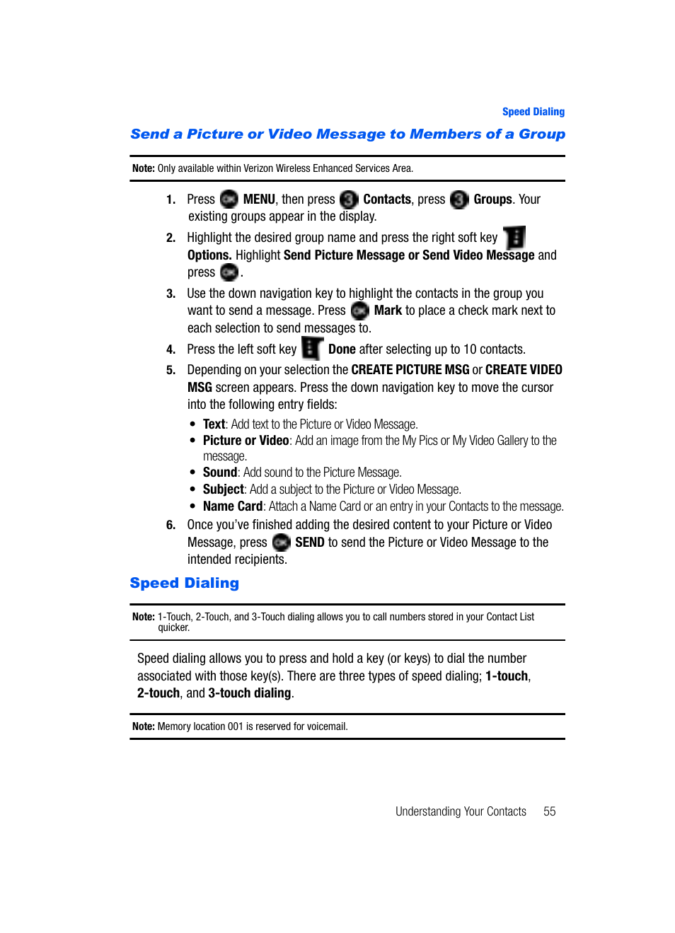 Speed dialing | Samsung SCH-U620ZKAVZW User Manual | Page 55 / 150