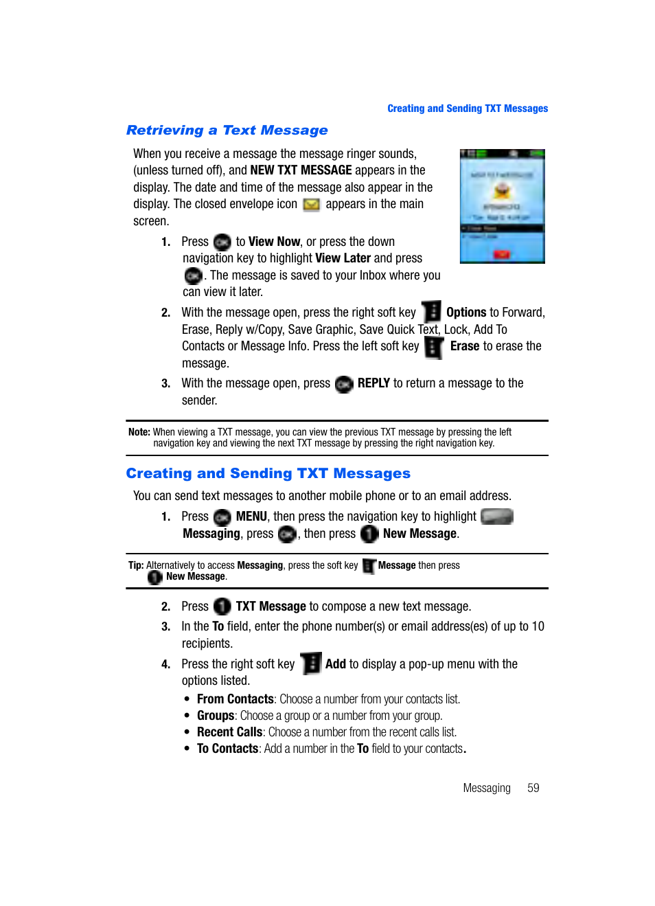 Creating and sending txt messages, For more information, refer to | Samsung SCH-U620ZKAVZW User Manual | Page 59 / 150