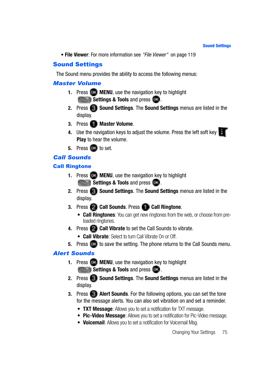 Sound settings | Samsung SCH-U620ZKAVZW User Manual | Page 75 / 150