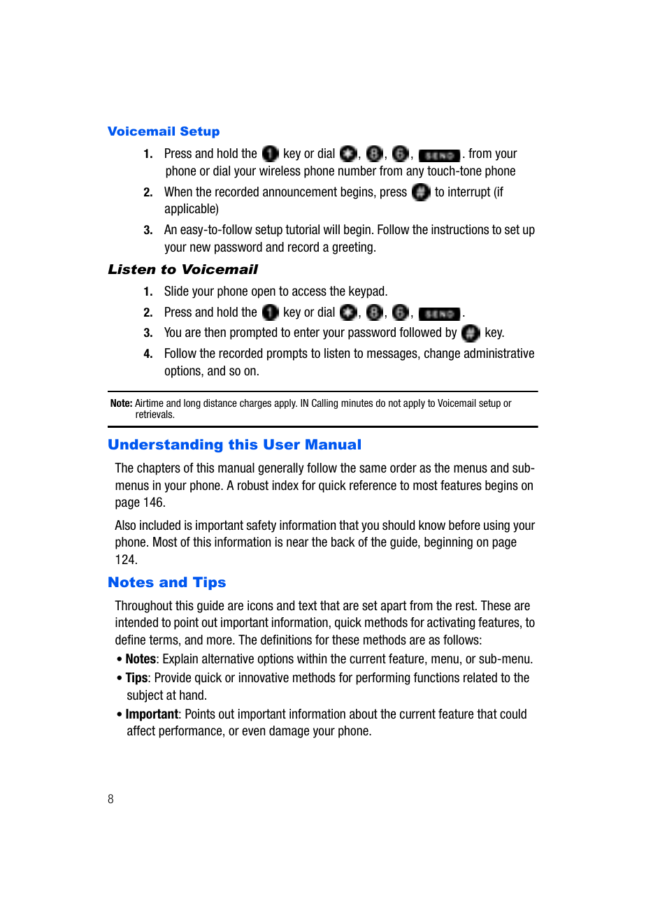 Understanding this user manual notes and tips | Samsung SCH-U620ZKAVZW User Manual | Page 8 / 150