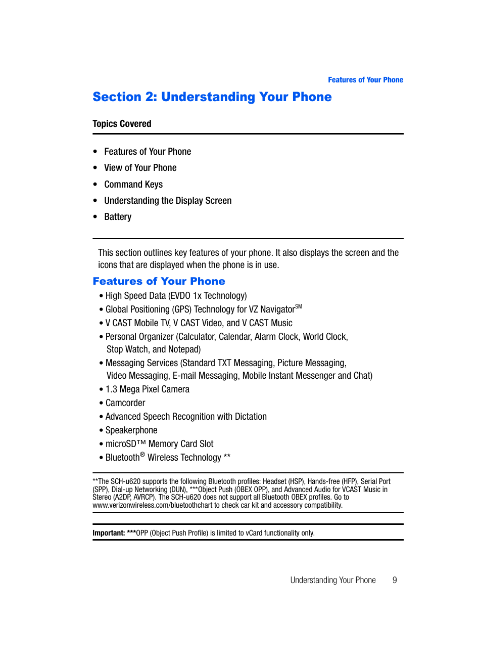 Understanding your phone, Features of your phone | Samsung SCH-U620ZKAVZW User Manual | Page 9 / 150