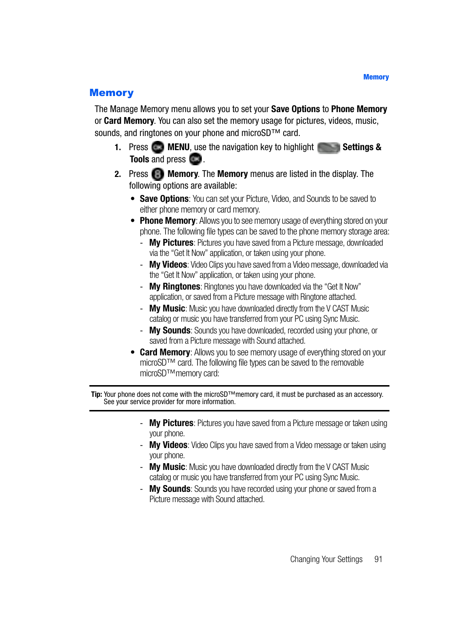 Memory | Samsung SCH-U620ZKAVZW User Manual | Page 91 / 150