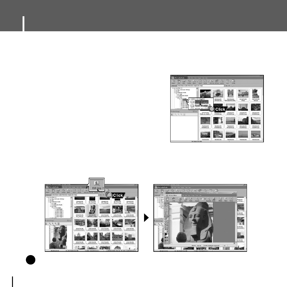 Using multimedia studio, Editing images, Iediting images 1 | Samsung YH-J70JLB-XAC User Manual | Page 22 / 76