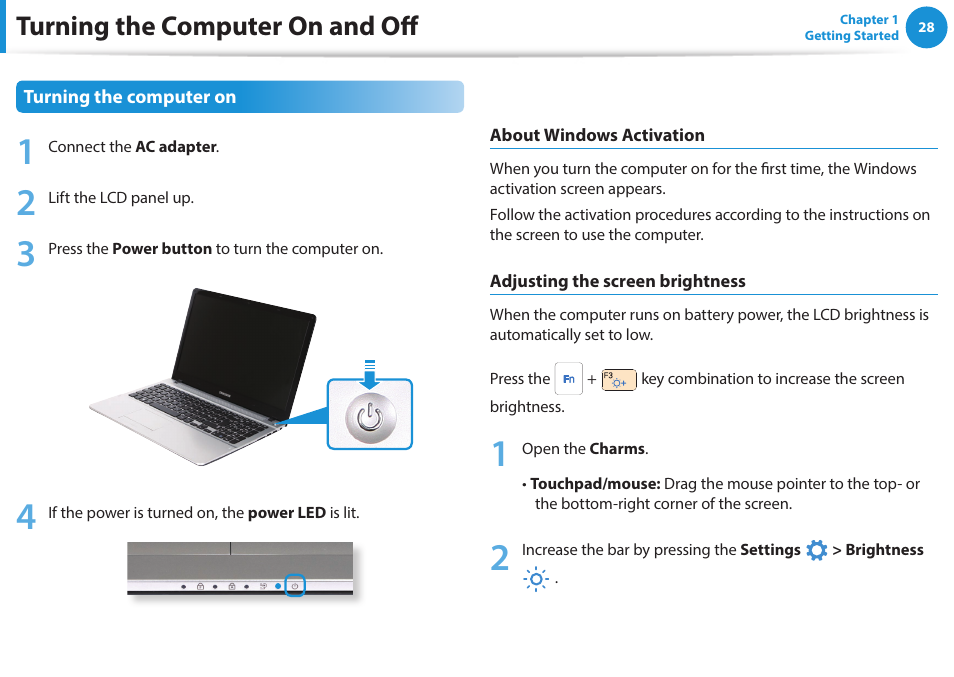 Turning the computer on and off | Samsung NP470R5E-K02UB User Manual | Page 29 / 126