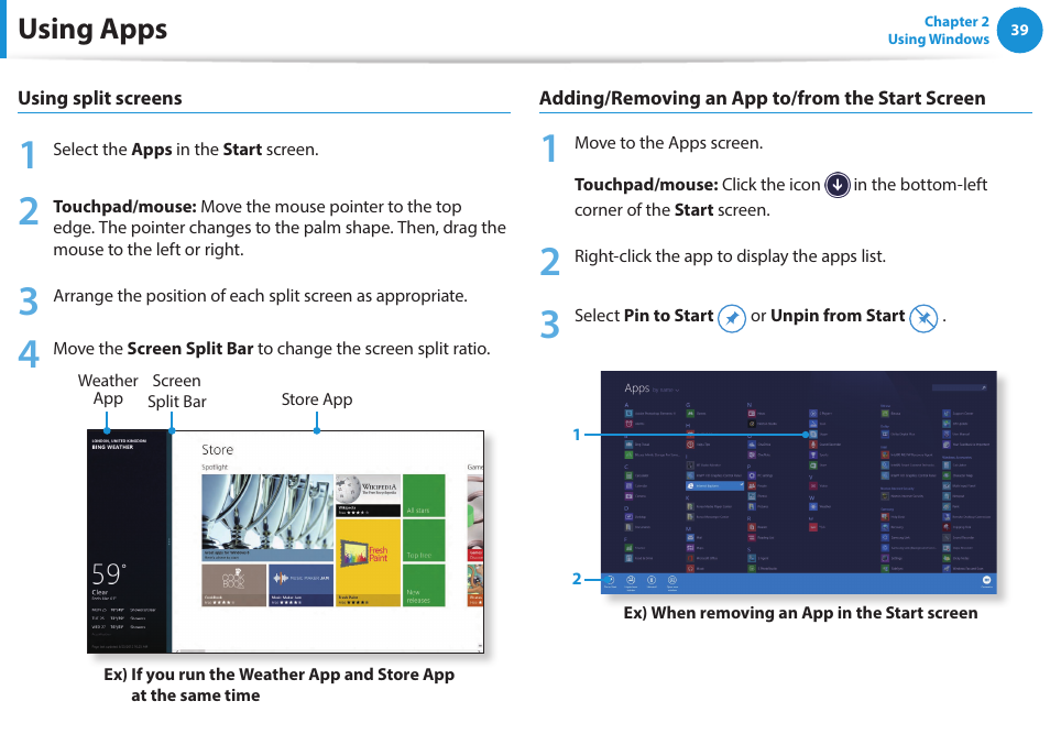 Using apps | Samsung NP470R5E-K02UB User Manual | Page 40 / 126