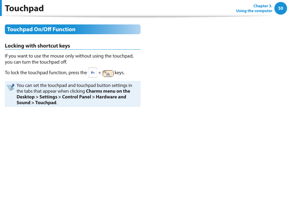 Touchpad | Samsung NP470R5E-K02UB User Manual | Page 51 / 126