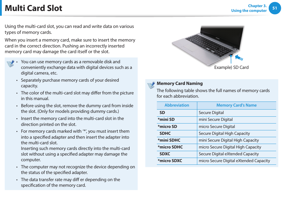 Multi card slot | Samsung NP470R5E-K02UB User Manual | Page 52 / 126