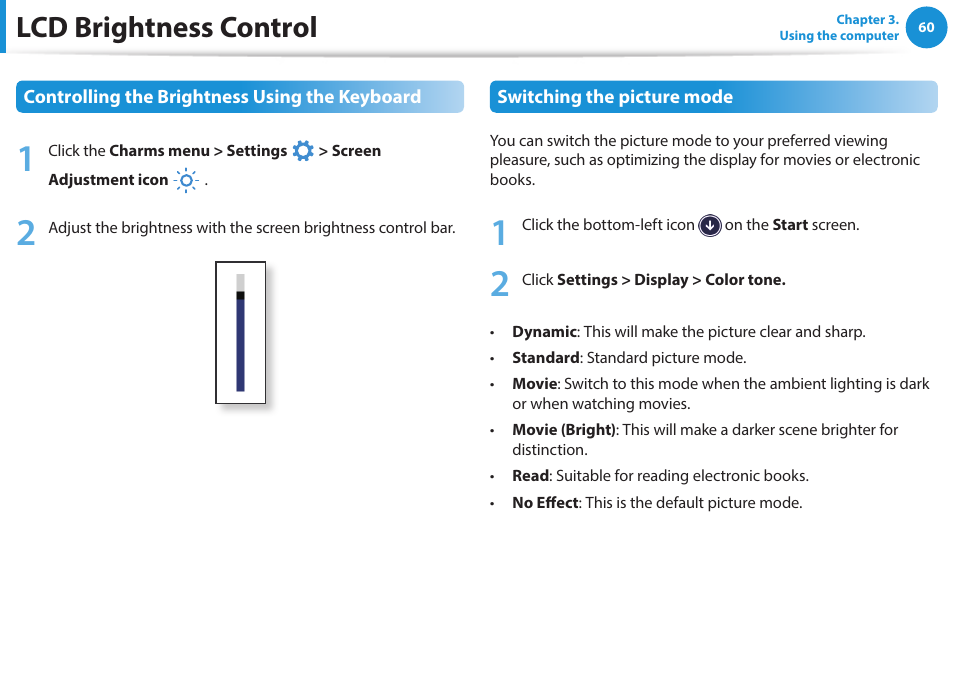 Lcd brightness control | Samsung NP470R5E-K02UB User Manual | Page 61 / 126