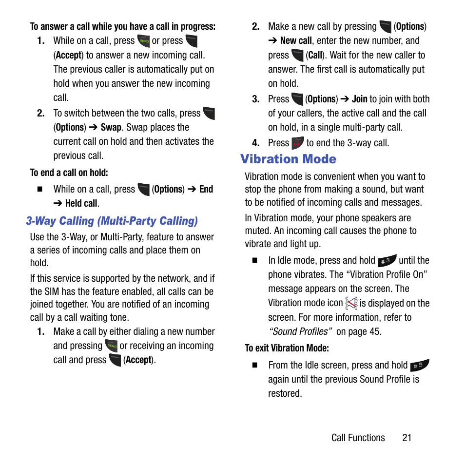 Vibration mode | Samsung SGH-T199ZKWTMB User Manual | Page 25 / 106