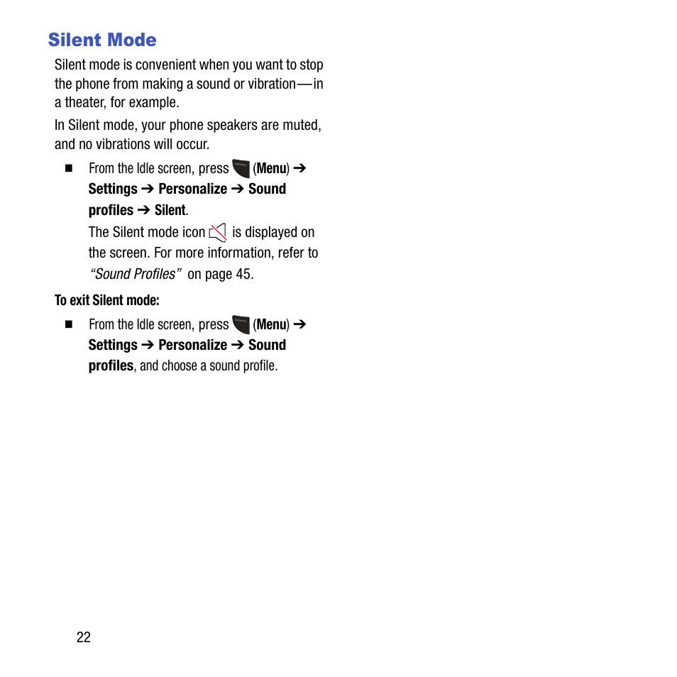 Silent mode | Samsung SGH-T199ZKWTMB User Manual | Page 26 / 106