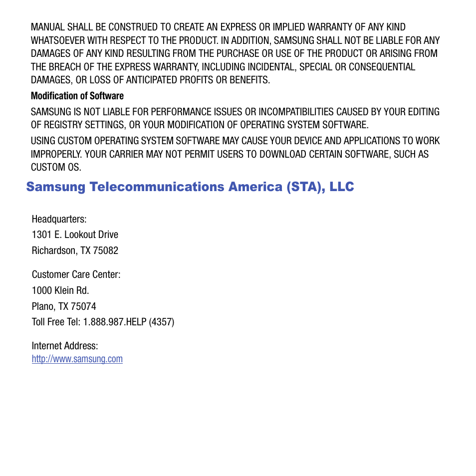 Samsung telecommunications america (sta), llc | Samsung SGH-T199ZKWTMB User Manual | Page 3 / 106