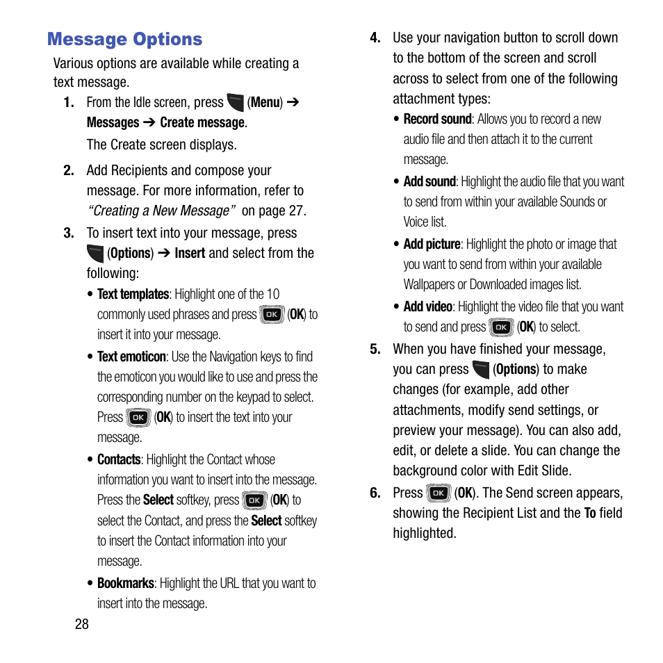 Message options | Samsung SGH-T199ZKWTMB User Manual | Page 32 / 106