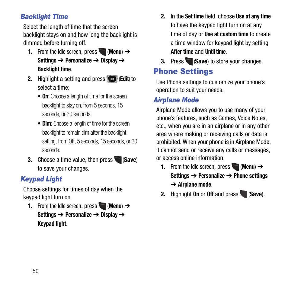 Phone settings | Samsung SGH-T199ZKWTMB User Manual | Page 54 / 106