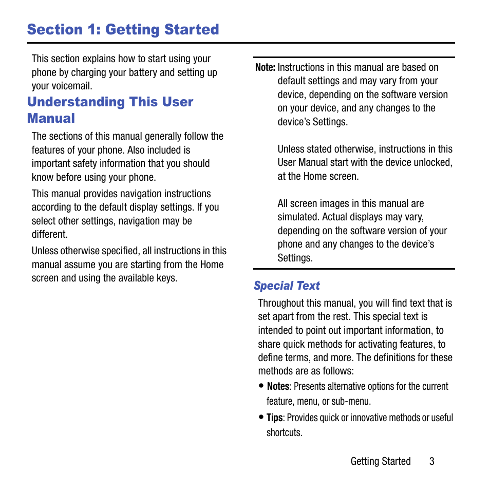 Section 1: getting started, Understanding this user manual | Samsung SGH-T199ZKWTMB User Manual | Page 7 / 106