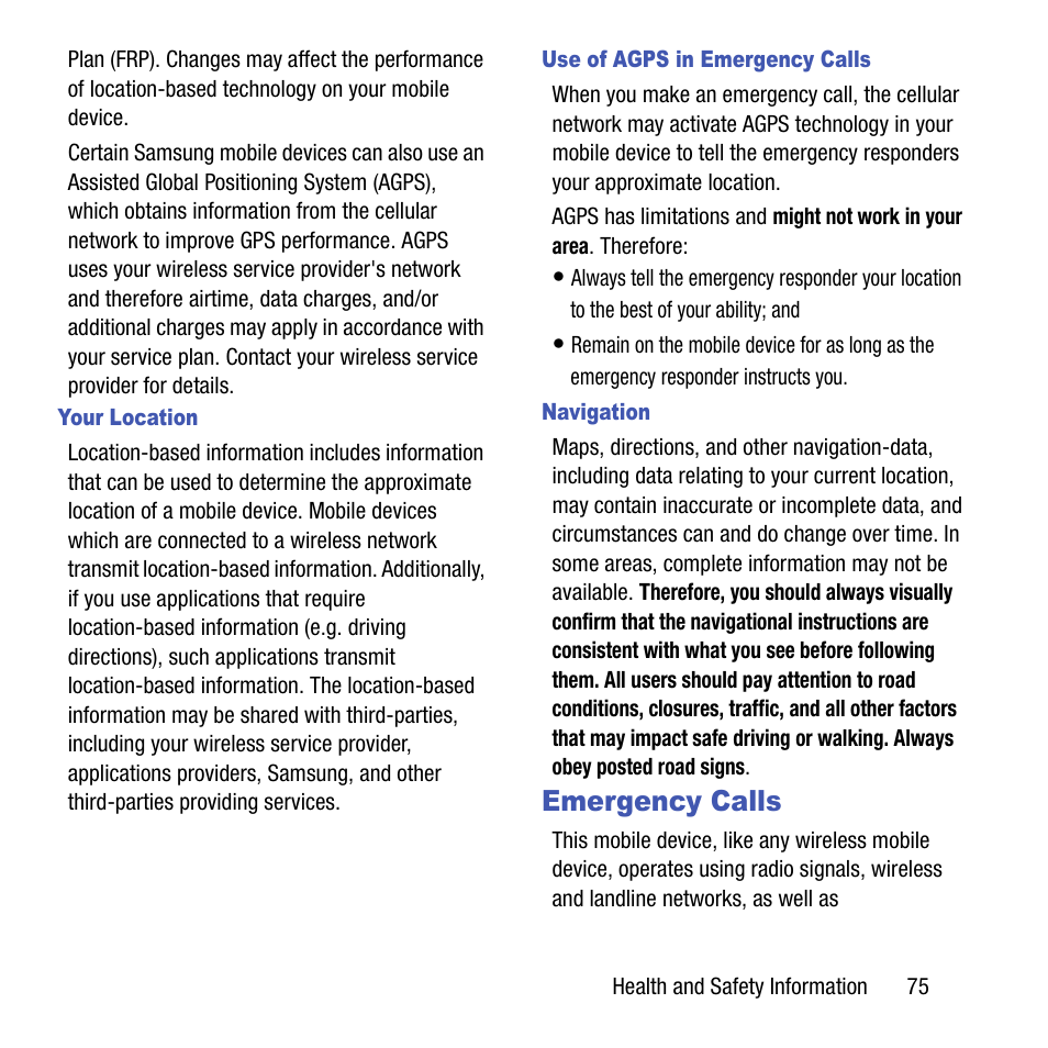 Emergency calls | Samsung SGH-T199ZKWTMB User Manual | Page 79 / 106