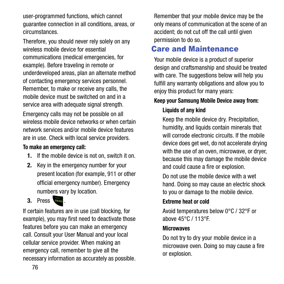 Care and maintenance | Samsung SGH-T199ZKWTMB User Manual | Page 80 / 106