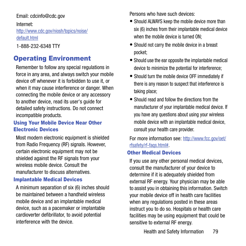 Operating environment | Samsung SGH-T199ZKWTMB User Manual | Page 83 / 106