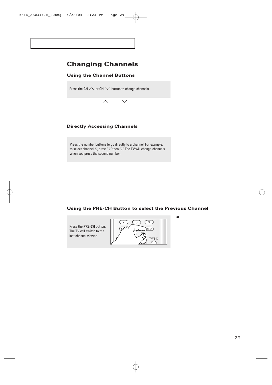 Changing channels | Samsung TXP3264S-XAA User Manual | Page 29 / 68