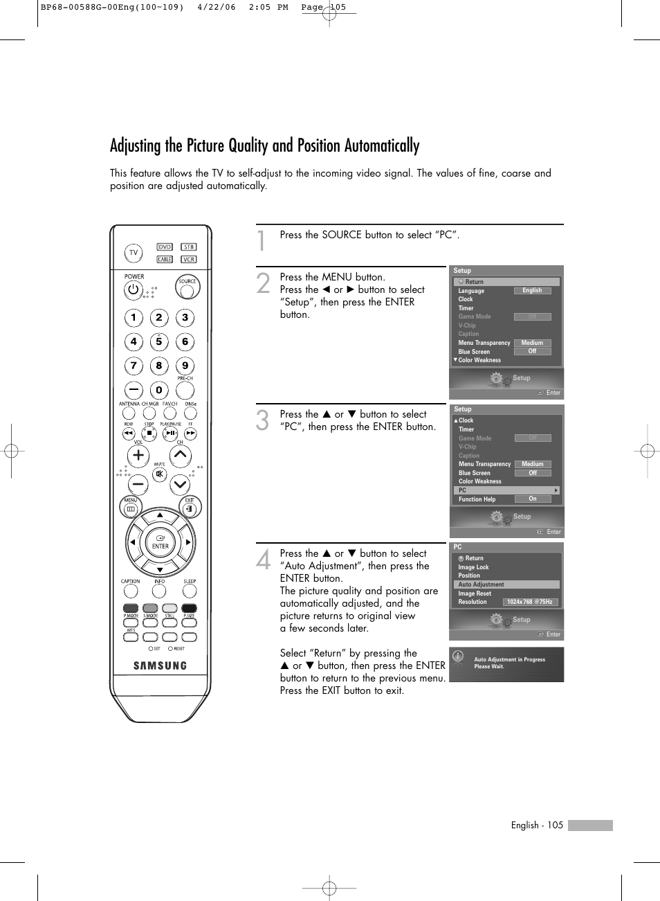 Samsung HLS6767WX-XAA User Manual | Page 105 / 116