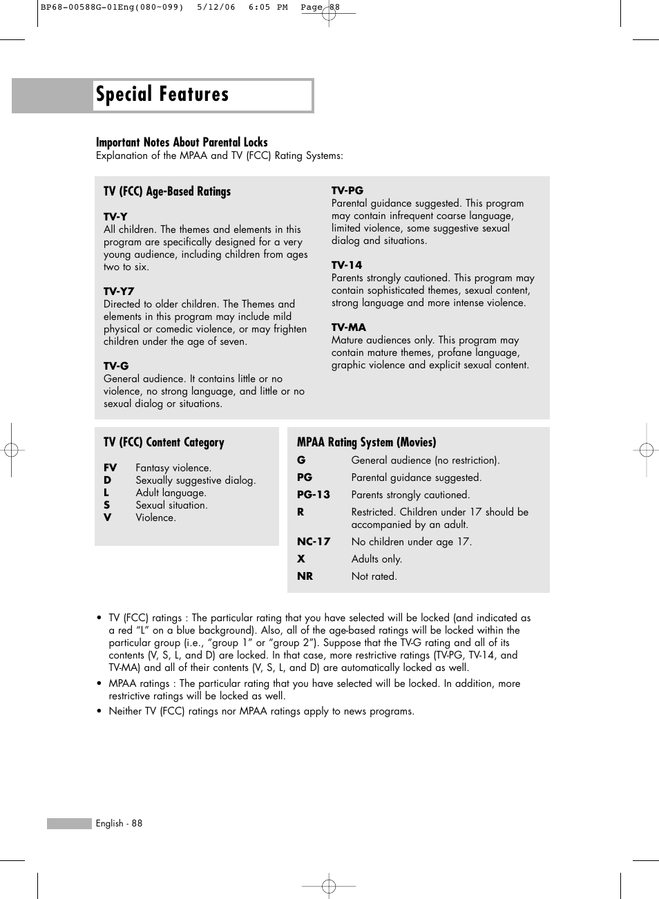 Special features | Samsung HLS6767WX-XAA User Manual | Page 88 / 116