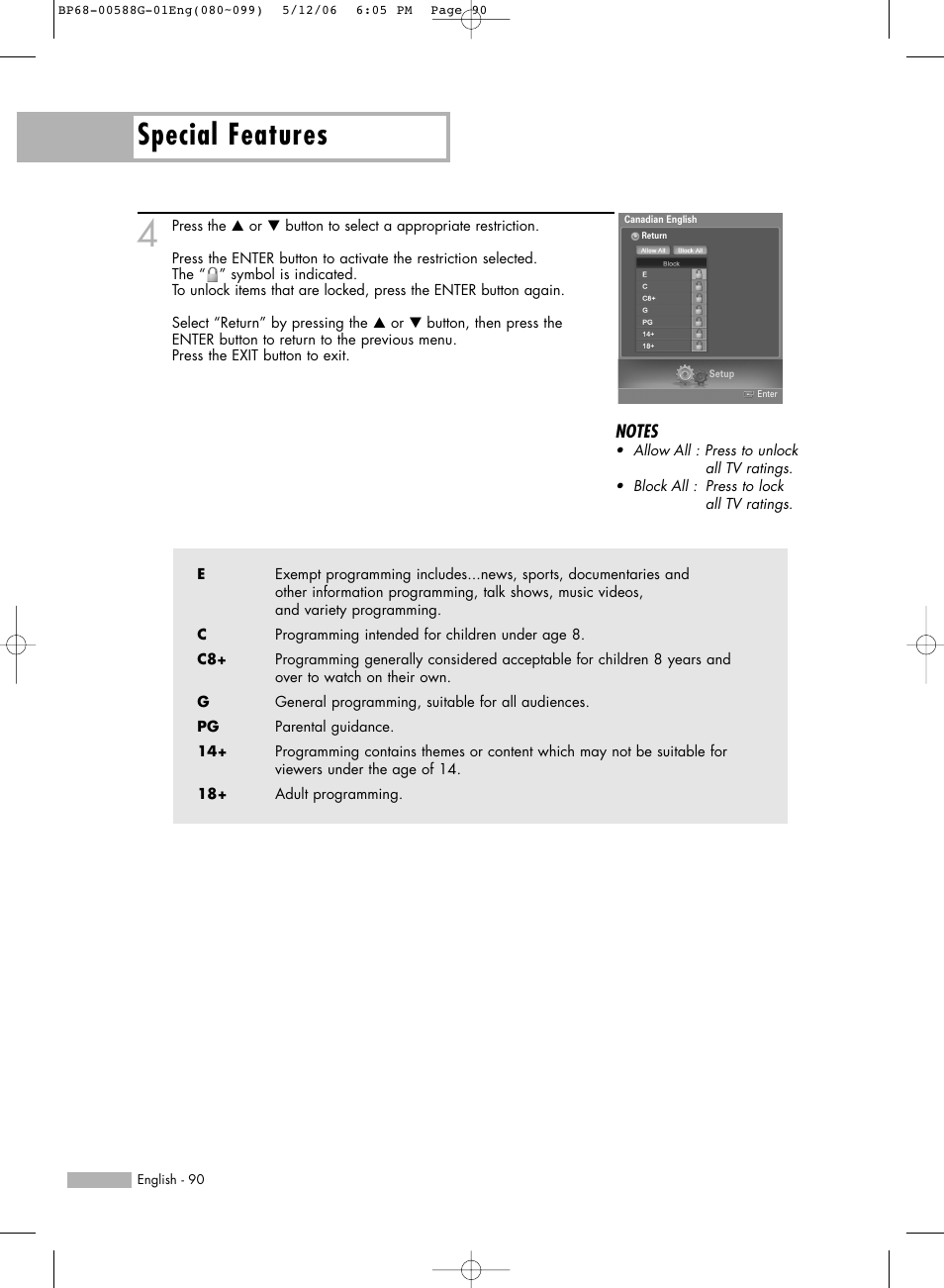 Special features | Samsung HLS6767WX-XAA User Manual | Page 90 / 116