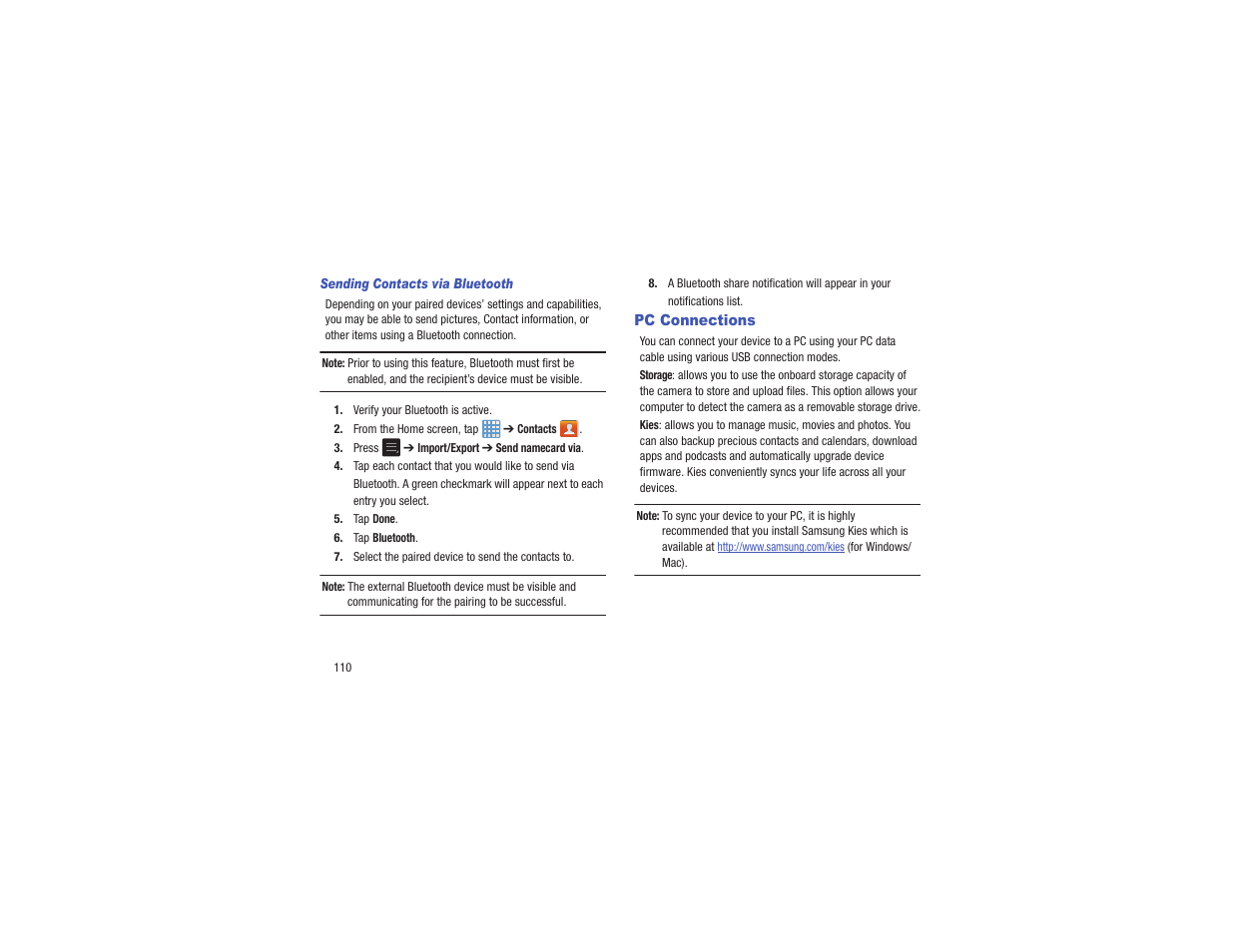 Pc connections | Samsung EK-GC110ZKAXAR User Manual | Page 114 / 177