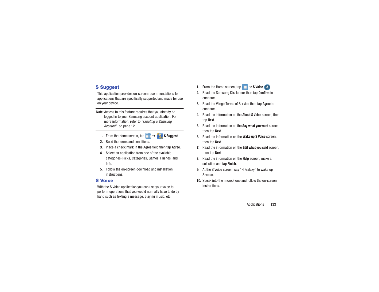 S suggest, S voice, S suggest s voice | Samsung EK-GC110ZKAXAR User Manual | Page 137 / 177