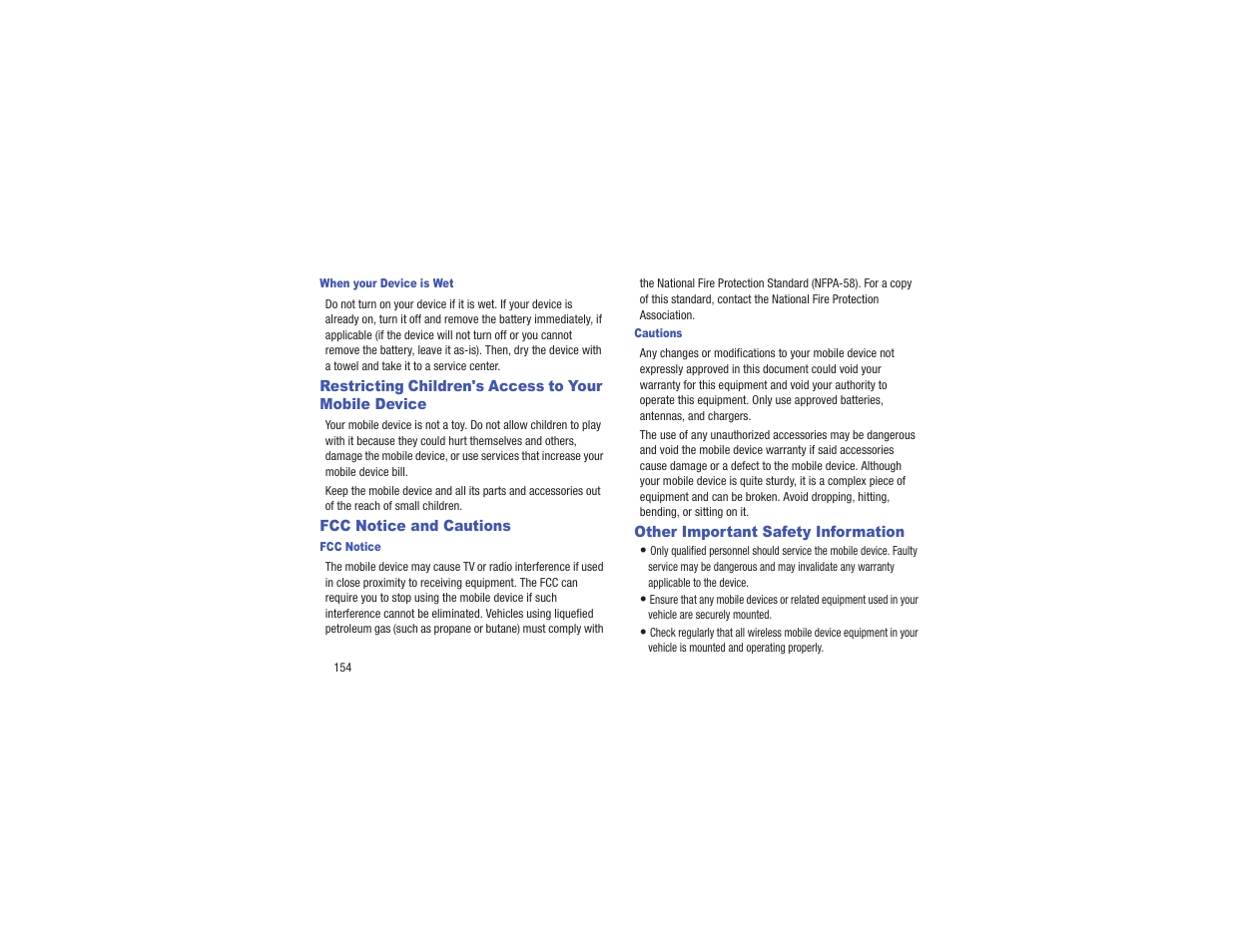 Fcc notice and cautions, Other important safety information, Restricting children's access to your | Mobile device | Samsung EK-GC110ZKAXAR User Manual | Page 158 / 177