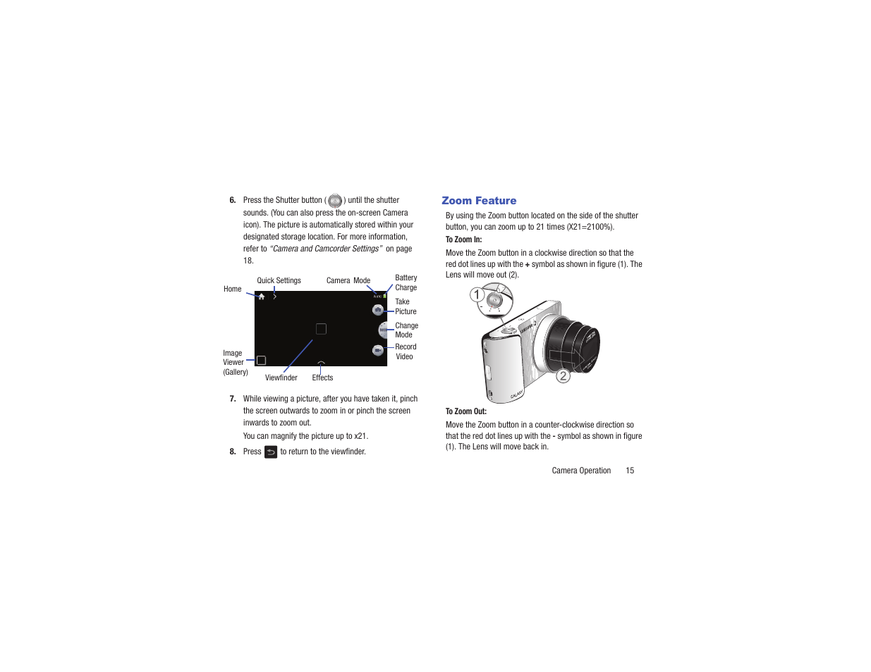 Zoom feature | Samsung EK-GC110ZKAXAR User Manual | Page 19 / 177