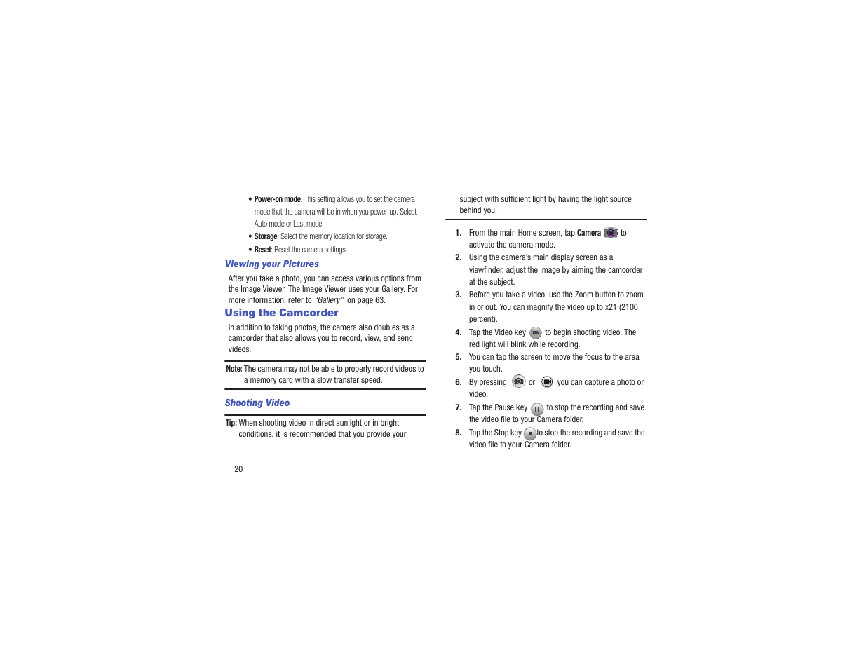 Using the camcorder | Samsung EK-GC110ZKAXAR User Manual | Page 24 / 177