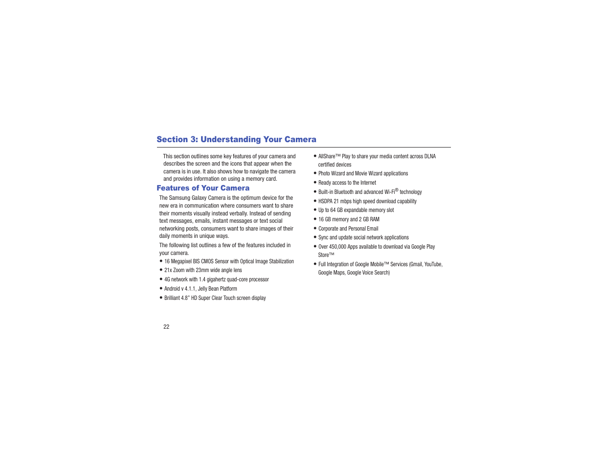 Section 3: understanding your camera, Features of your camera | Samsung EK-GC110ZKAXAR User Manual | Page 26 / 177