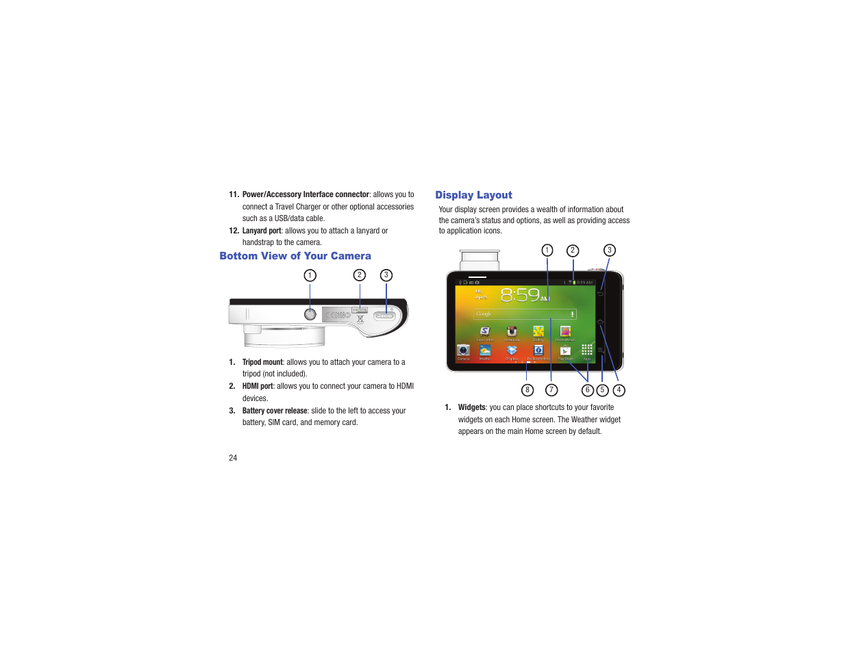 Bottom view of your camera, Display layout, Bottom view of your camera display layout | Samsung EK-GC110ZKAXAR User Manual | Page 28 / 177