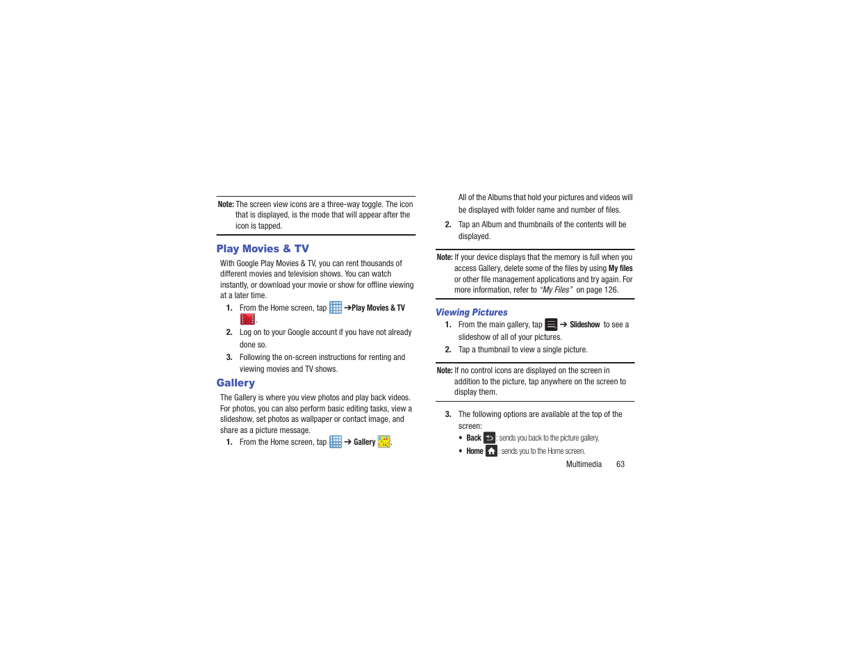 Play movies & tv, Gallery, Play movies & tv gallery | Samsung EK-GC110ZKAXAR User Manual | Page 67 / 177