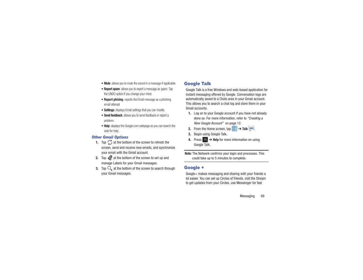 Google talk, Google | Samsung EK-GC110ZKAXAR User Manual | Page 73 / 177