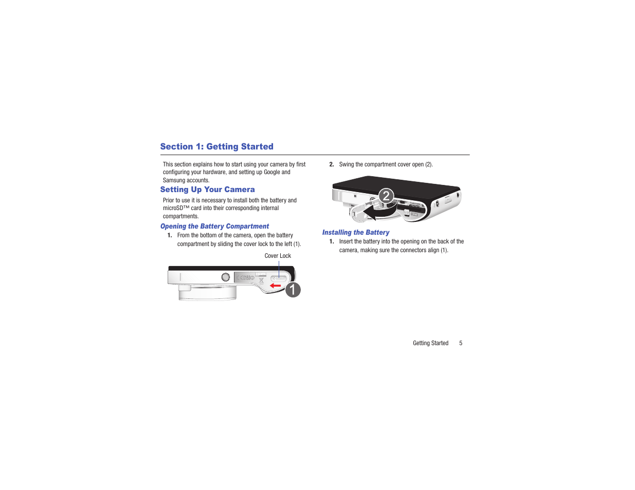 Section 1: getting started, Setting up your camera | Samsung EK-GC110ZKAXAR User Manual | Page 9 / 177