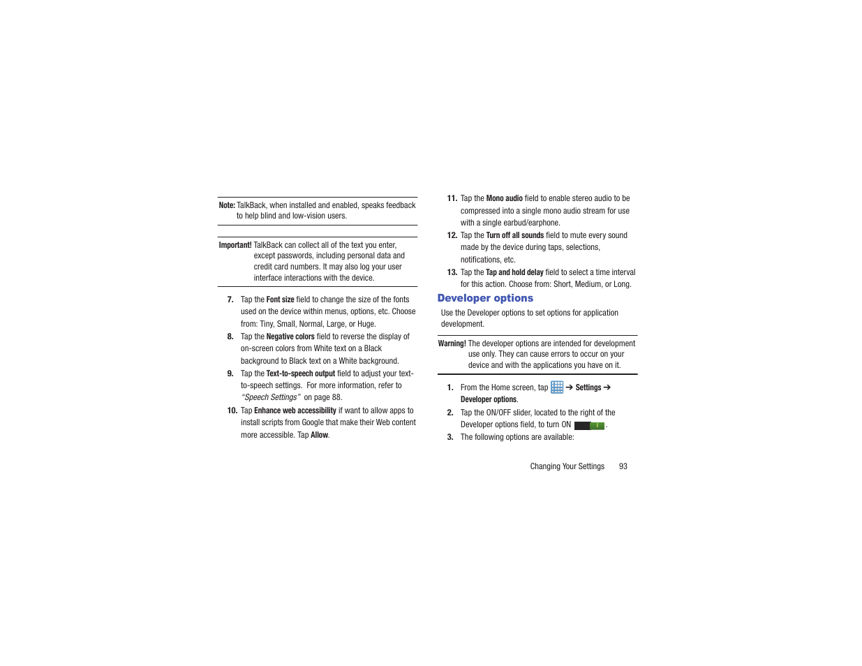 Developer options | Samsung EK-GC110ZKAXAR User Manual | Page 97 / 177