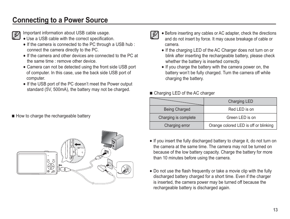 Connecting to a power source | Samsung EC-TL110ZBPBUS User Manual | Page 14 / 109