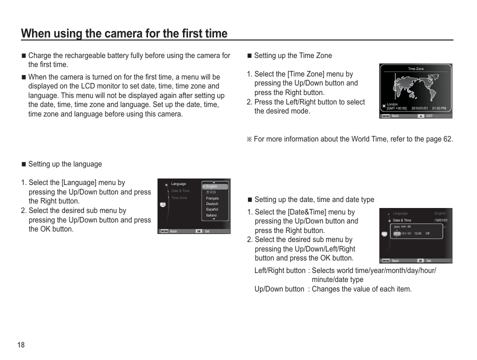 When using the camera for the fi rst time | Samsung EC-TL110ZBPBUS User Manual | Page 19 / 109