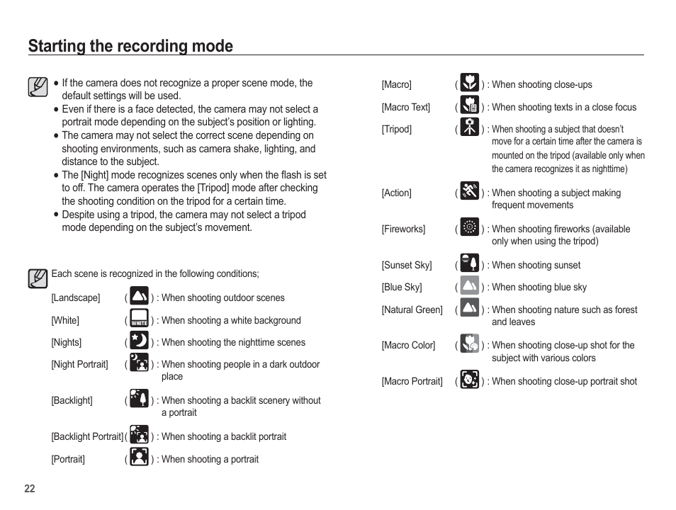 Starting the recording mode | Samsung EC-TL110ZBPBUS User Manual | Page 23 / 109