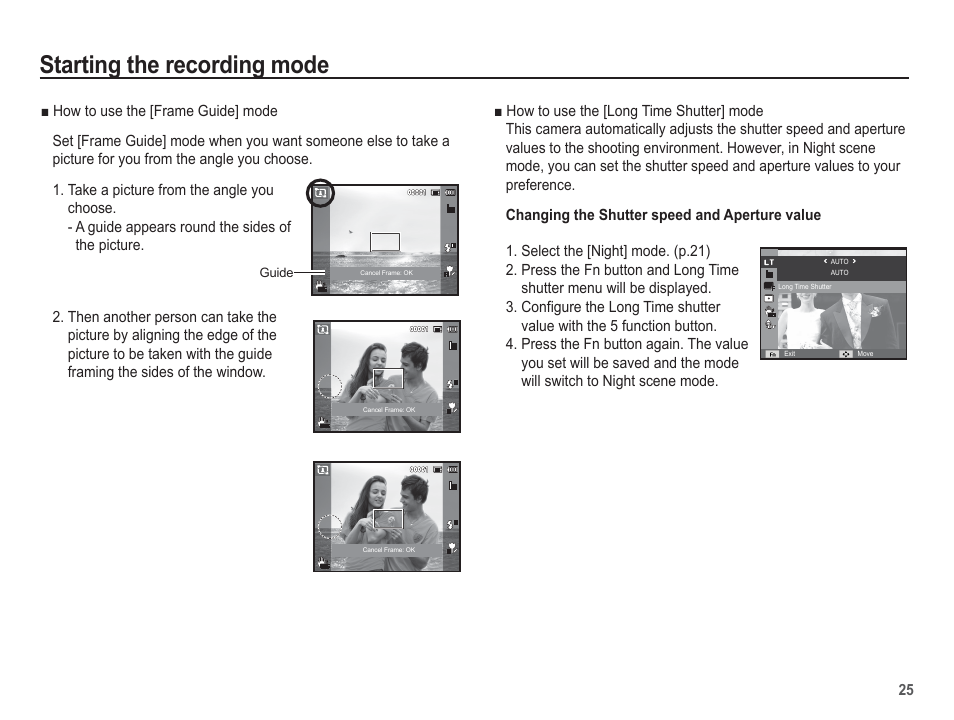 Starting the recording mode | Samsung EC-TL110ZBPBUS User Manual | Page 26 / 109