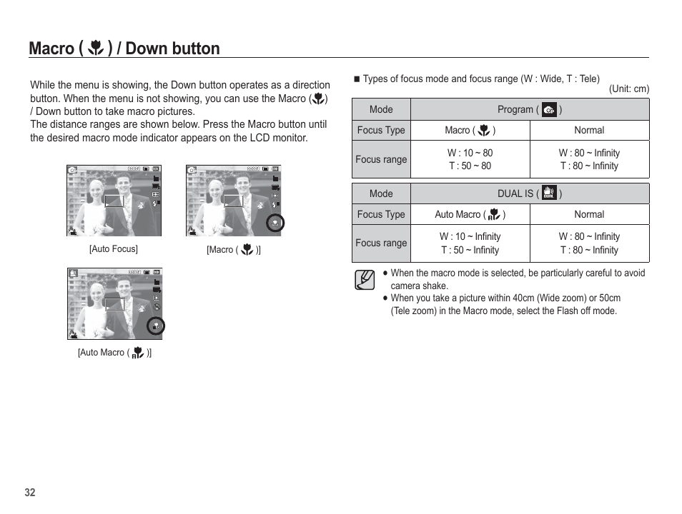 Macro ( ) / down button | Samsung EC-TL110ZBPBUS User Manual | Page 33 / 109