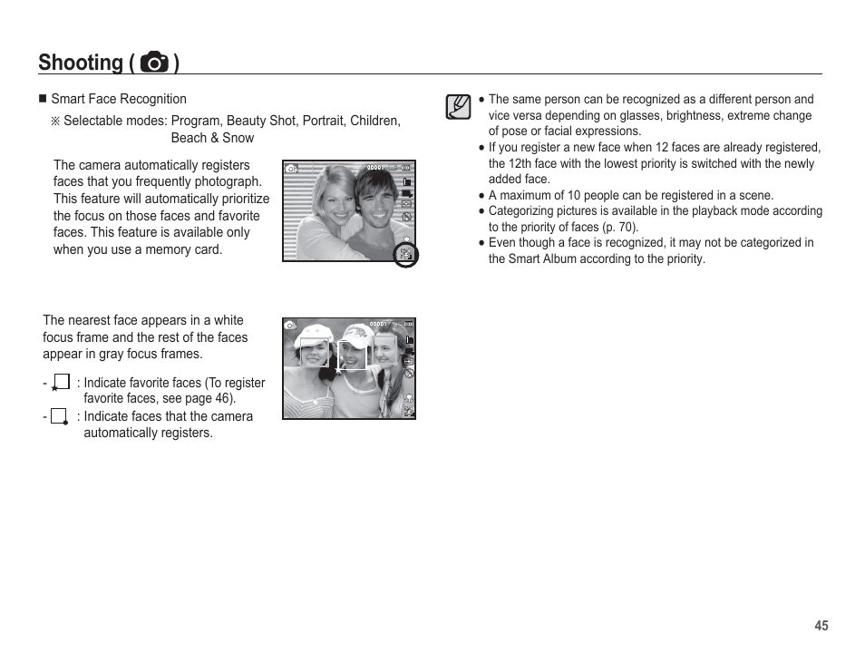 Shooting ( ) | Samsung EC-TL110ZBPBUS User Manual | Page 46 / 109