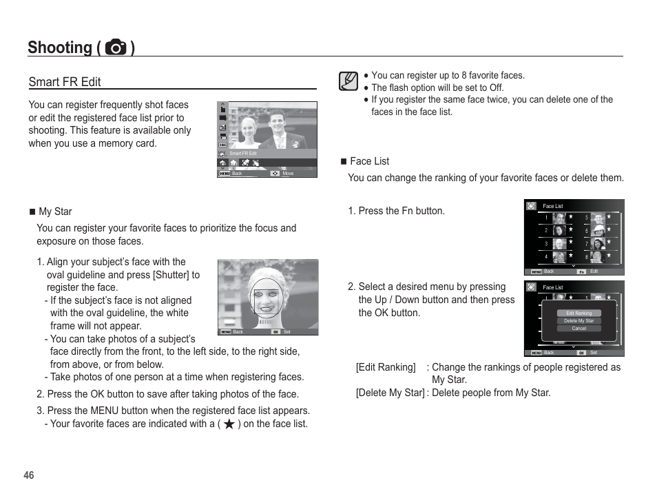 Shooting ( ), Smart fr edit | Samsung EC-TL110ZBPBUS User Manual | Page 47 / 109