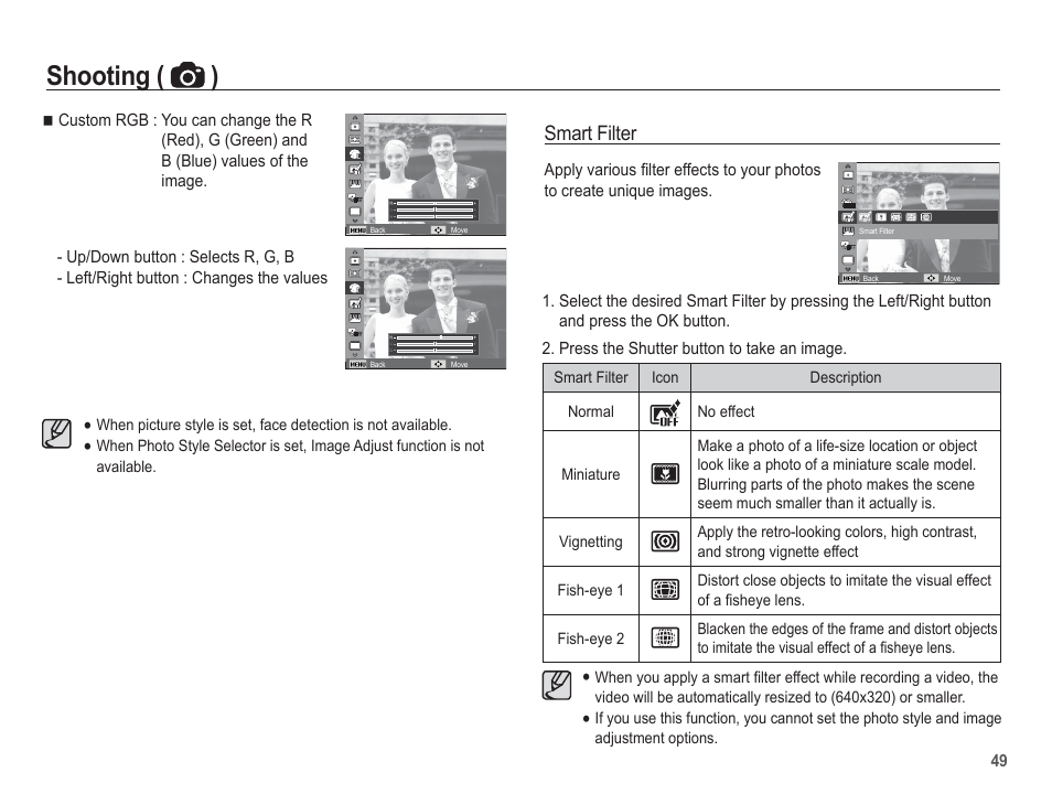 Shooting ( ), Smart filter | Samsung EC-TL110ZBPBUS User Manual | Page 50 / 109
