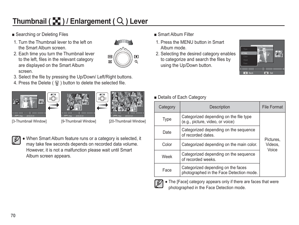 Thumbnail ( º ) / enlargement ( í ) lever | Samsung EC-TL110ZBPBUS User Manual | Page 71 / 109