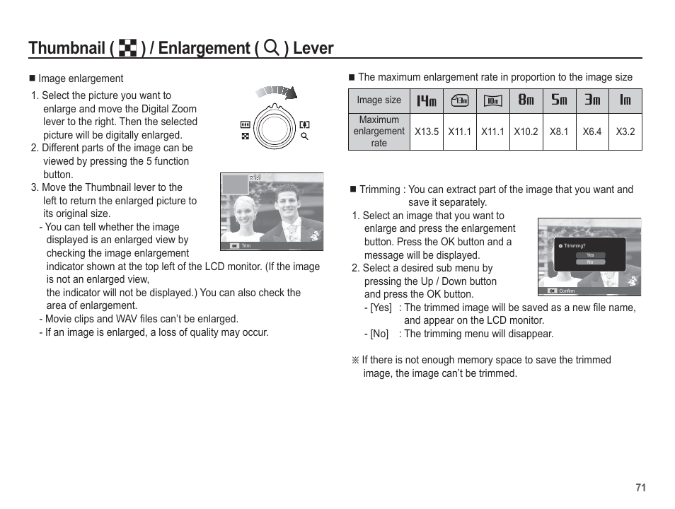 Thumbnail ( º ) / enlargement ( í ) lever | Samsung EC-TL110ZBPBUS User Manual | Page 72 / 109