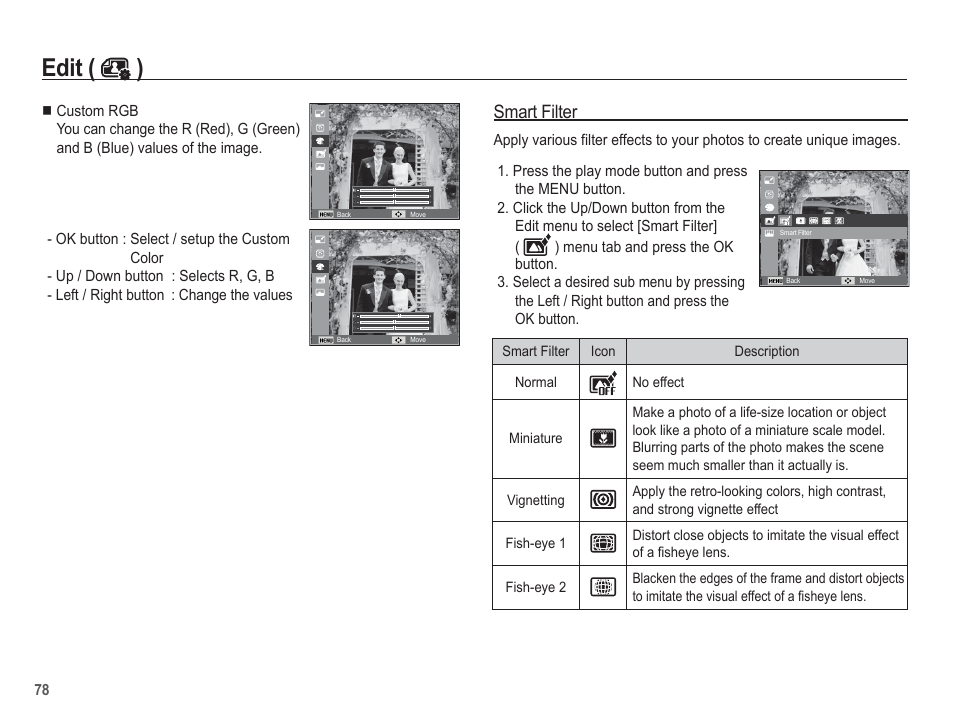 Edit ( ), Smart filter | Samsung EC-TL110ZBPBUS User Manual | Page 79 / 109