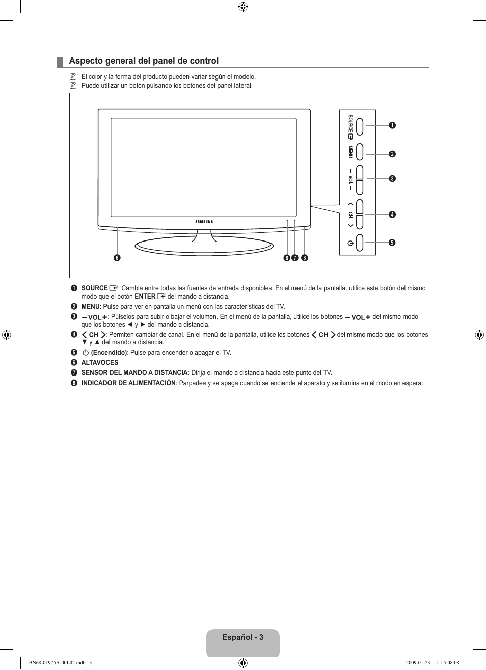 Aspecto general del panel de control | Samsung LN22B360C5DUZA User Manual | Page 51 / 93